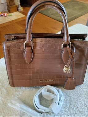 Michael Kors Brown Croc-Embossed Leather Satchel